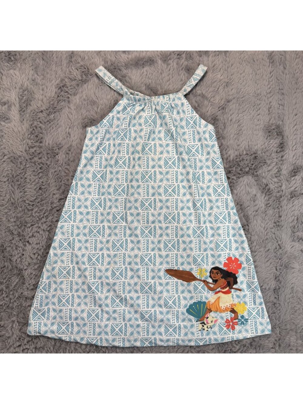 Disney Moana Girls Sundress Blue Tribal Print Size 7/8 Adjustable Straps Summer